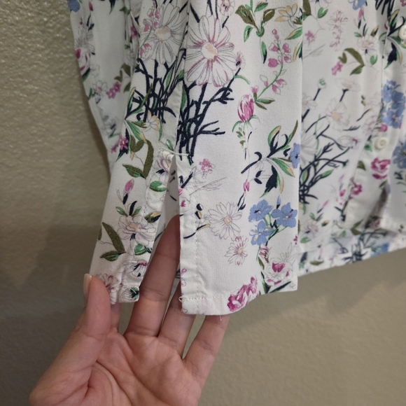 H&M Womens Floral White Button up Long Sleeve Shirt Size 4 Western Cowboy - Picture 5 of 8
